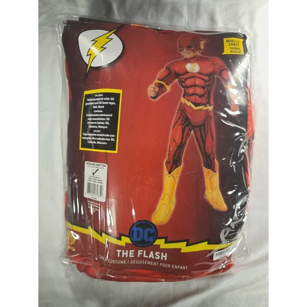 DC The Flash Costume Child Medium Muscle Chest Jumpsuit Mask Belt Rubies